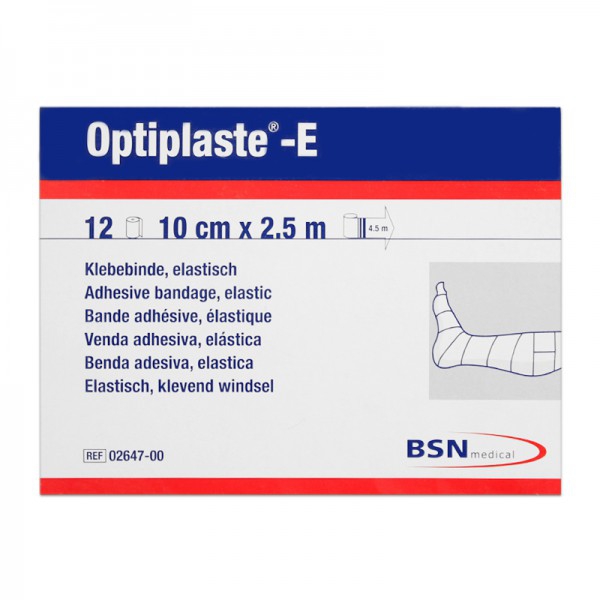 Optiplaste-E (ex-elastoplast-E) 10 cm x 2,5 mts: Ligadura elástica adesiva de algodão e viscosa (unidade) Optiplaste-E (ex-elastoplast-E) 10 cm x 2,5 mts: Ligadura elástica adesiva de algodão e viscosa (unidade)